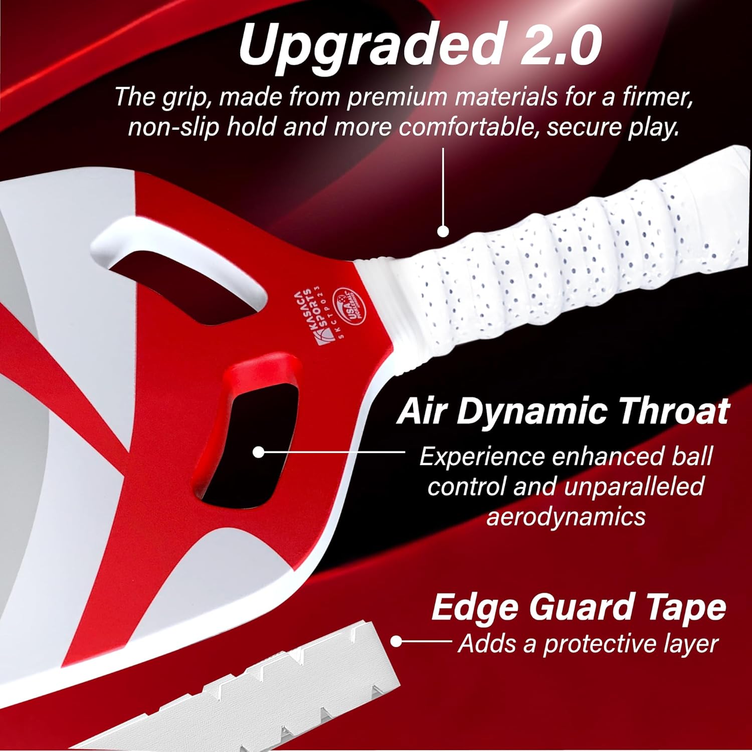 KASACA 3K + T700 Carbon Fibre Face Edgeless Pickleball Paddle - AERO SWIFT 2.0 RED