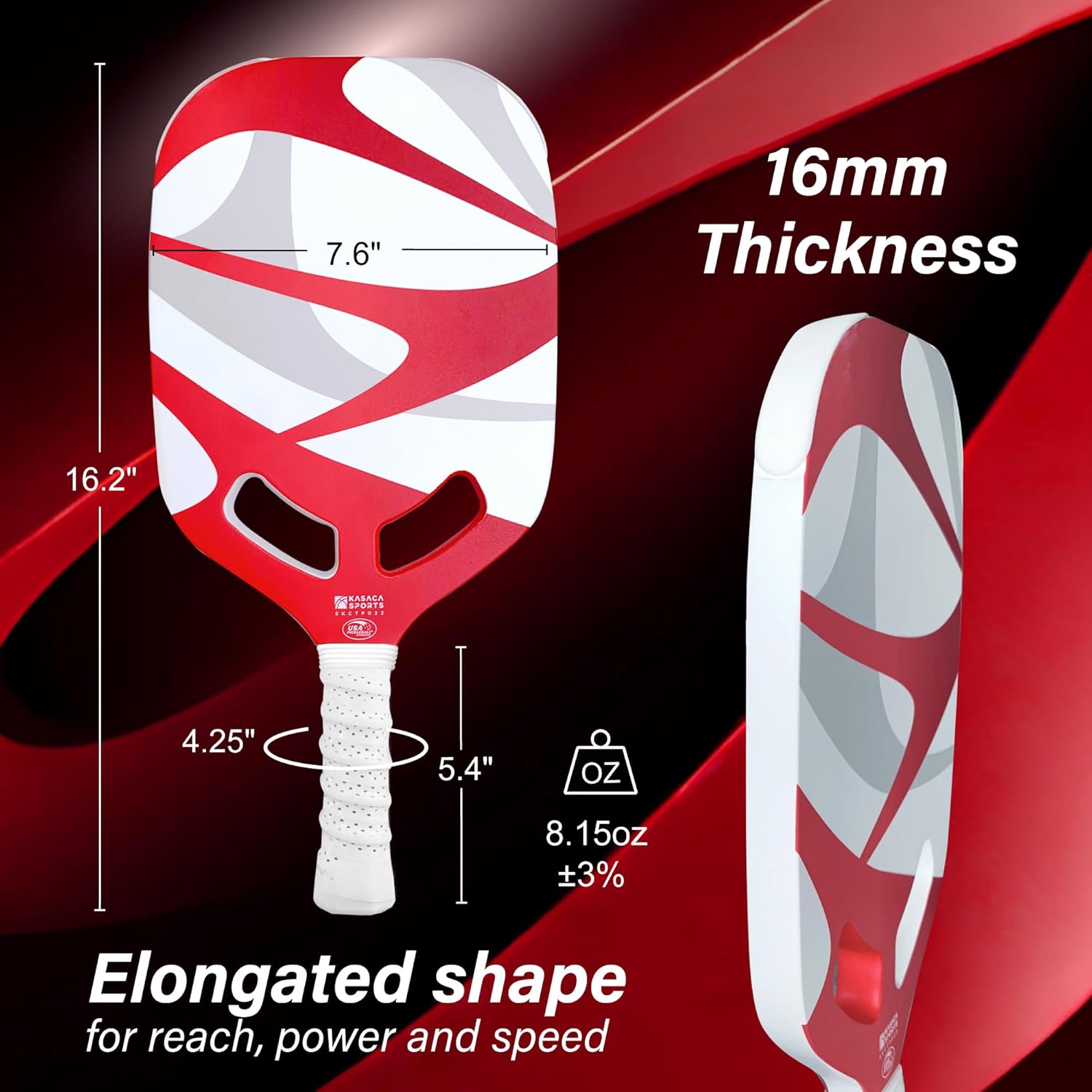 KASACA 3K + T700 Carbon Fibre Face Edgeless Pickleball Paddle - AERO SWIFT 2.0 RED