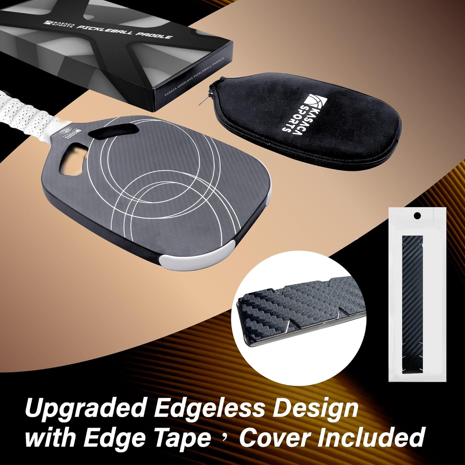 KASACA 3K + T700 Carbon Fibre Face Edgeless Pickleball Paddle - AERO SWIFT 2.0 BLACK