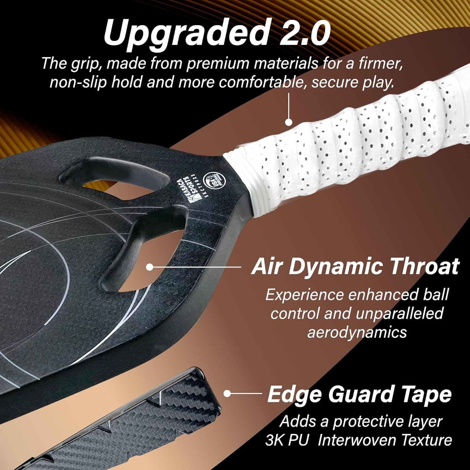 KASACA 3K + T700 Carbon Fibre Face Edgeless Pickleball Paddle - AERO SWIFT 2.0 BLACK