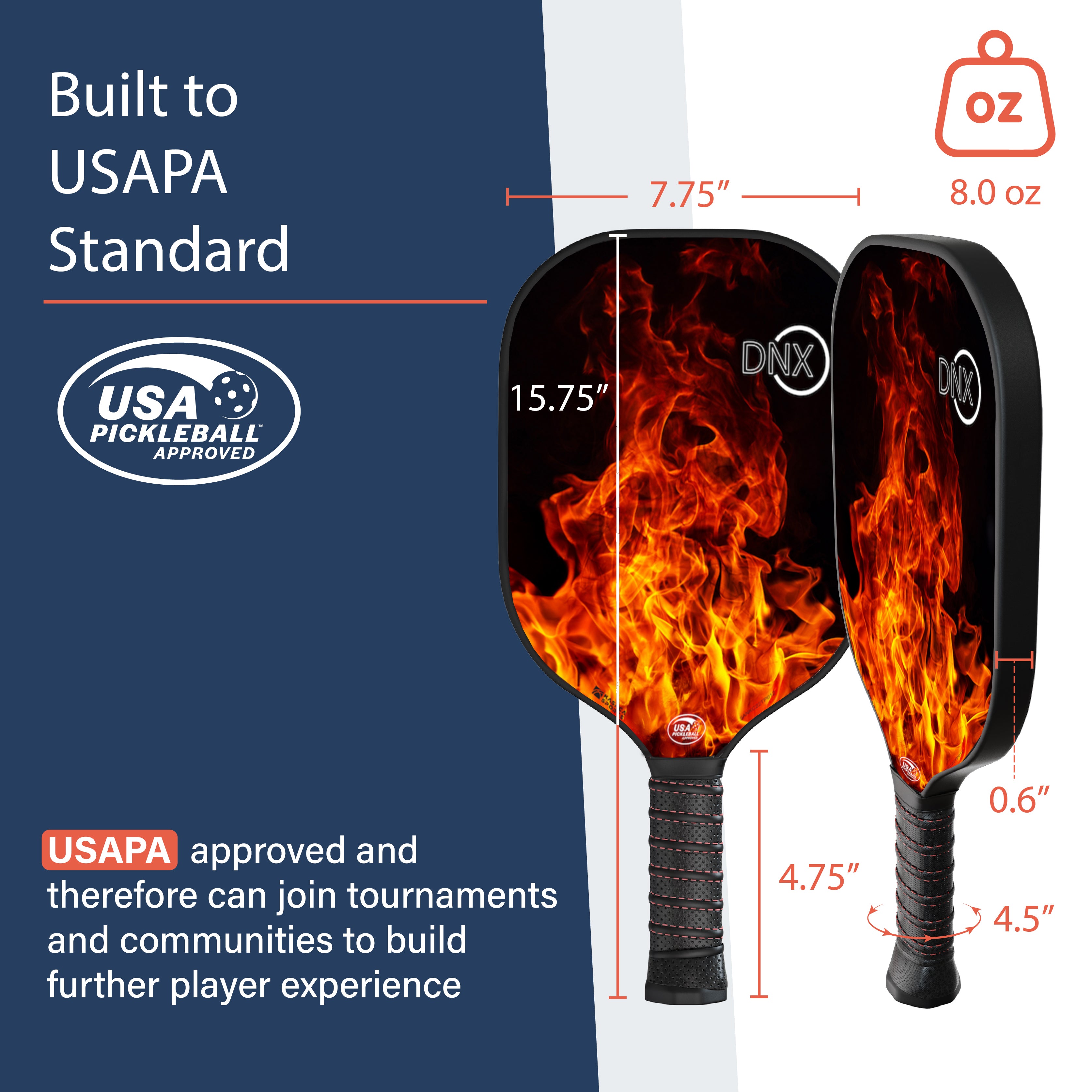 DNX Blaze Carbon Fibre T700 Pickleball Paddle with Edge Guard and Paddle Cover - USAPA Approved