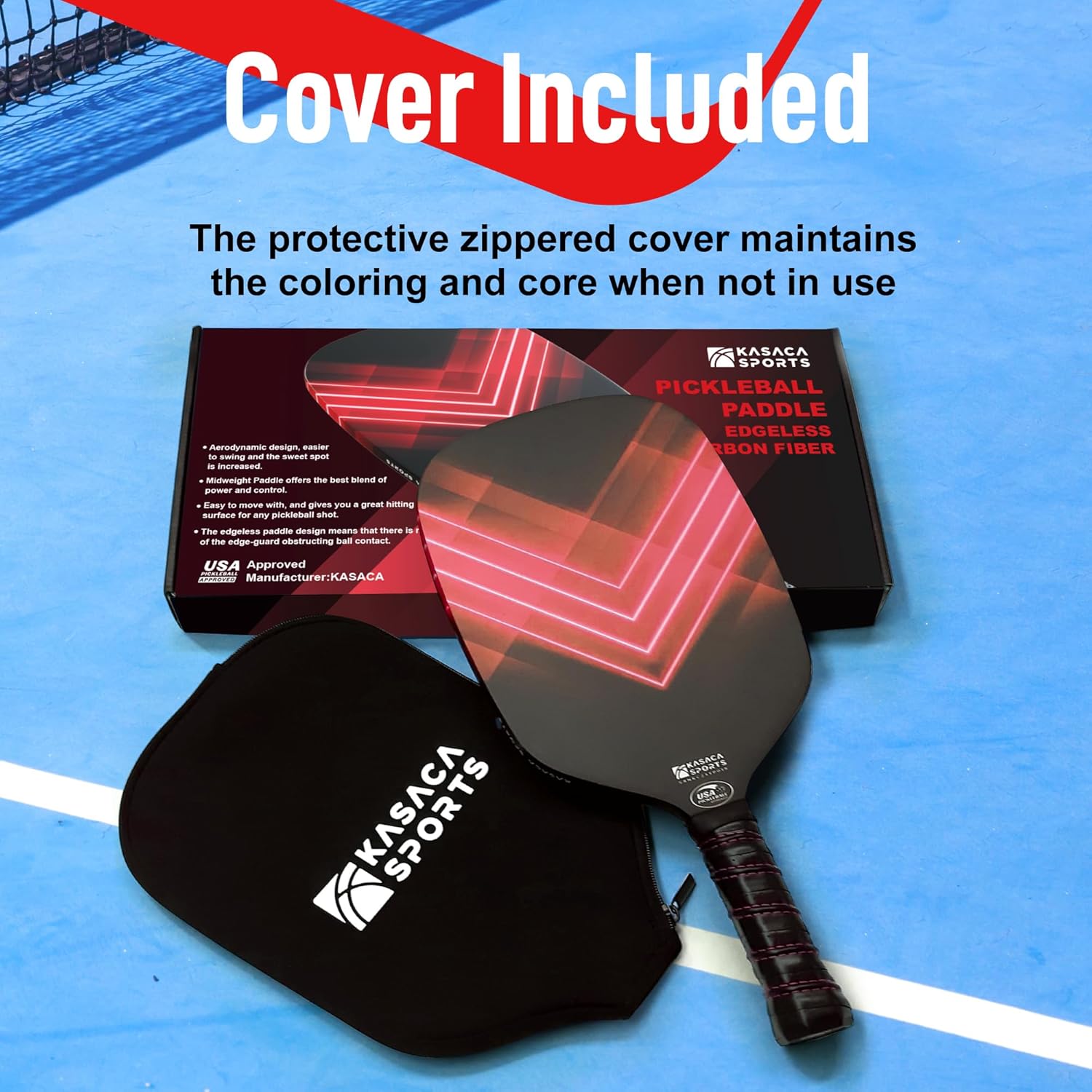 KASACA Edgeless Pickleball Paddle - AERO SPIKE - Carbon Fiber Face