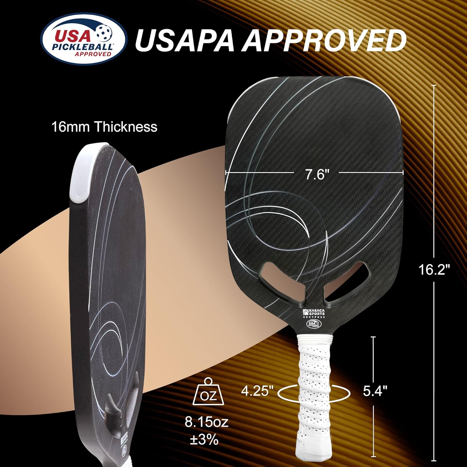 KASACA 3K + T700 Carbon Fibre Face Edgeless Pickleball Paddle - AERO SWIFT 2.0 BLACK