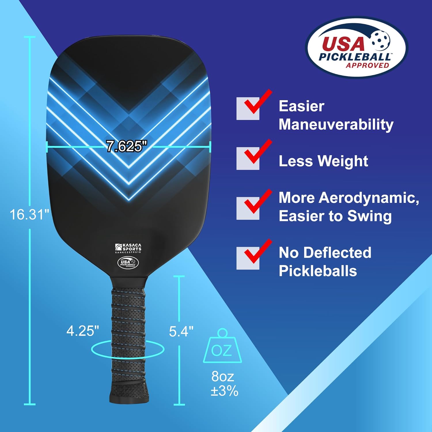 KASACA Edgeless Pickleball Paddle - AERO SWIPE - Carbon Fibre Face