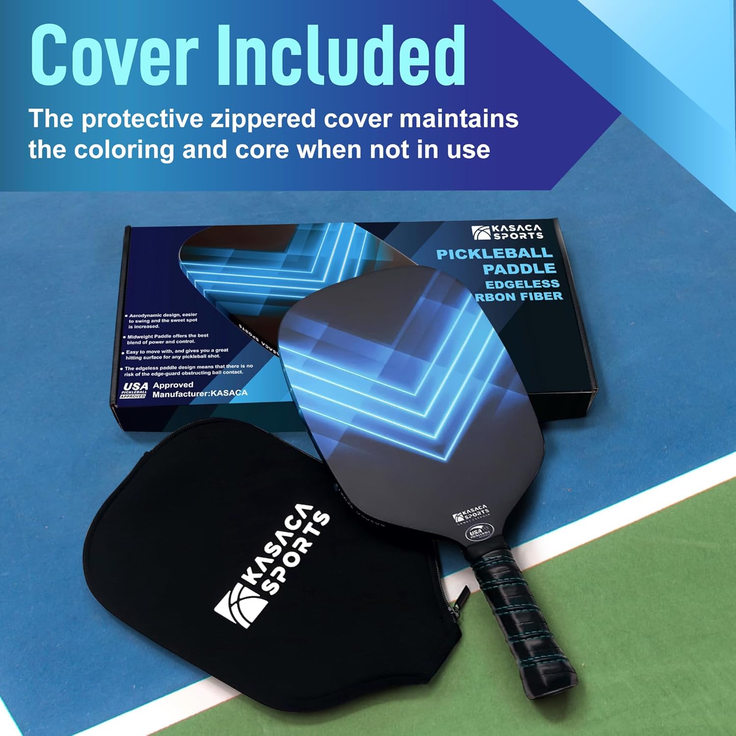 KASACA Edgeless Pickleball Paddle - AERO SWIPE - Carbon Fibre Face
