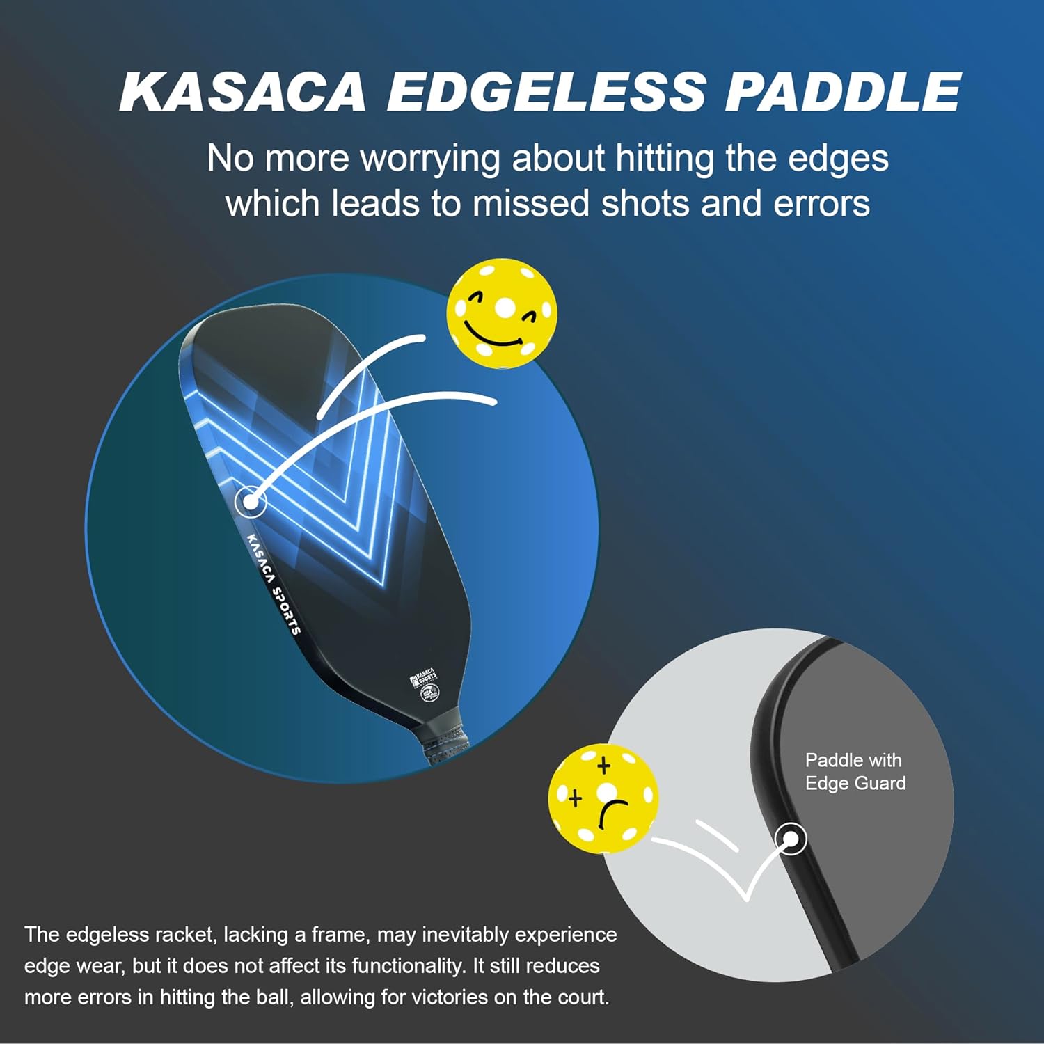 KASACA Edgeless Pickleball Paddle - AERO SWIPE - Carbon Fibre Face